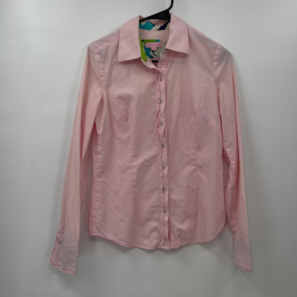 Lilly Pulitzer Pink Striped Button Down Long Sleeve Shirt Size 2